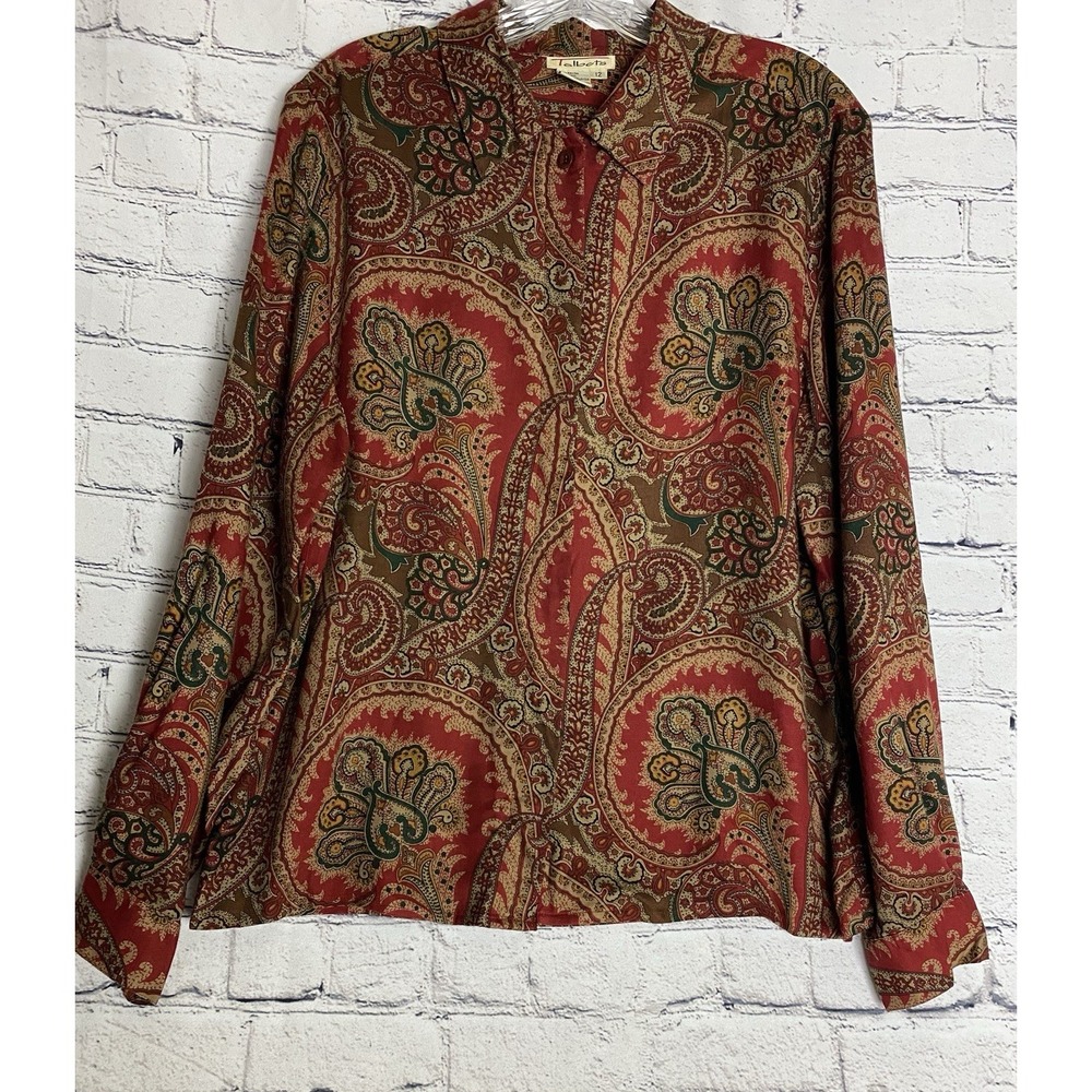 Vintage Talbots Paisley Long Sleeve Wool Blend Button Down Red Brown‎ Office 12